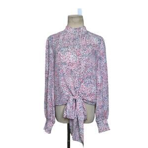 Rachel Zoe confetti print mock neck front tie blouse size XS